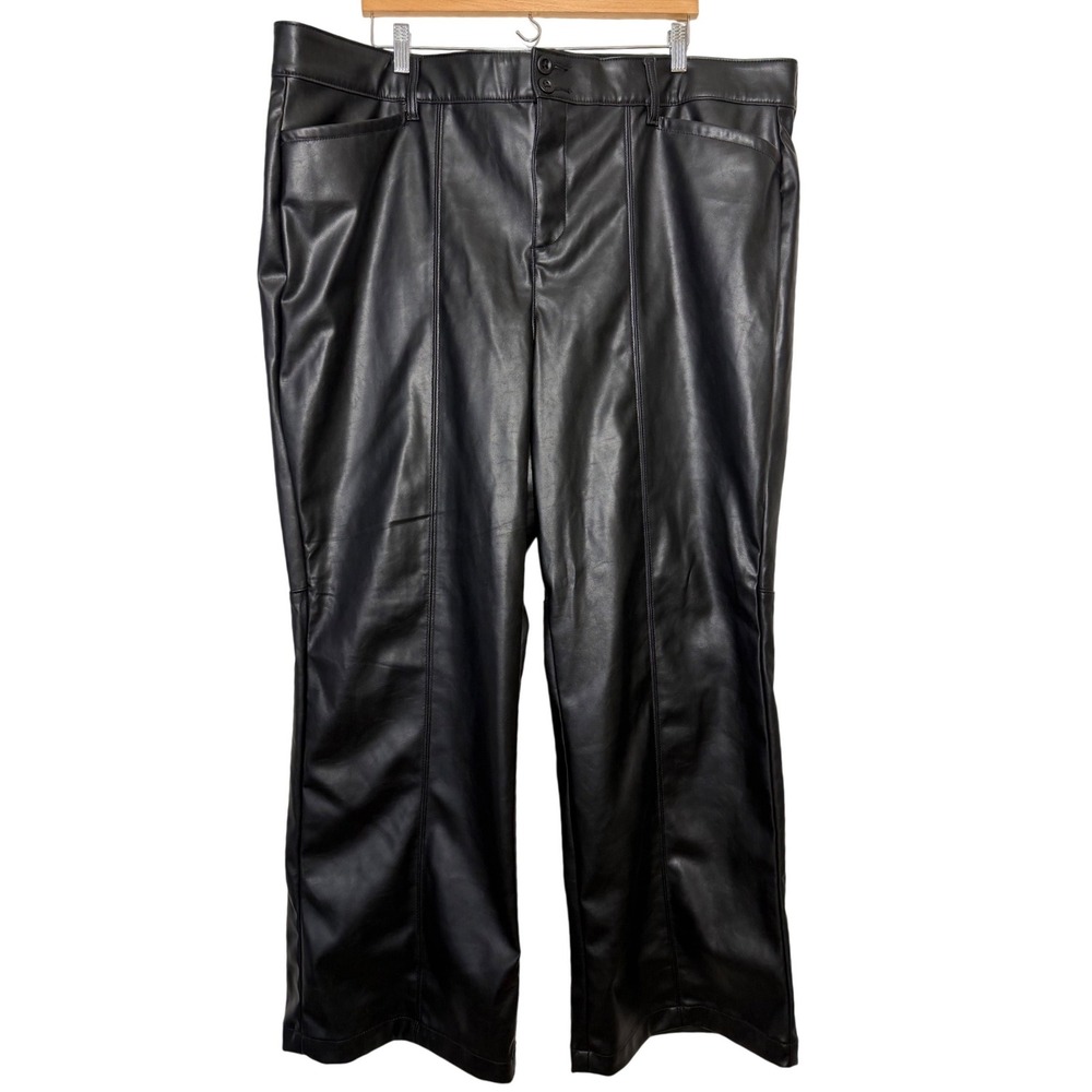 Torrid Black‎ Faux Leather Straight Wide Leg Pants Women's Size 24R Quiet Luxury
